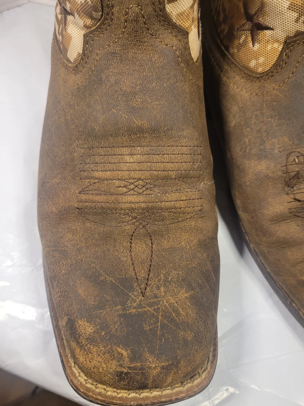 Durango Brown Distressed Leather Cowboy Boots with Flag Print Mens 9W